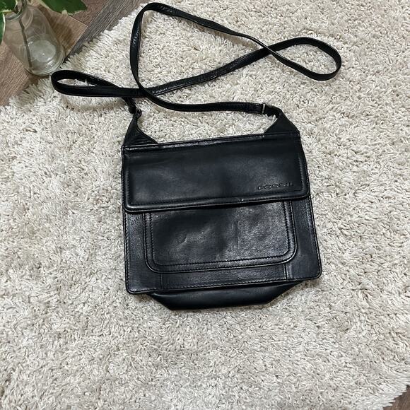 Vintage Fossil Black Leather Double Sided Crossbody Shoulder Bag - Picture 2 of 5